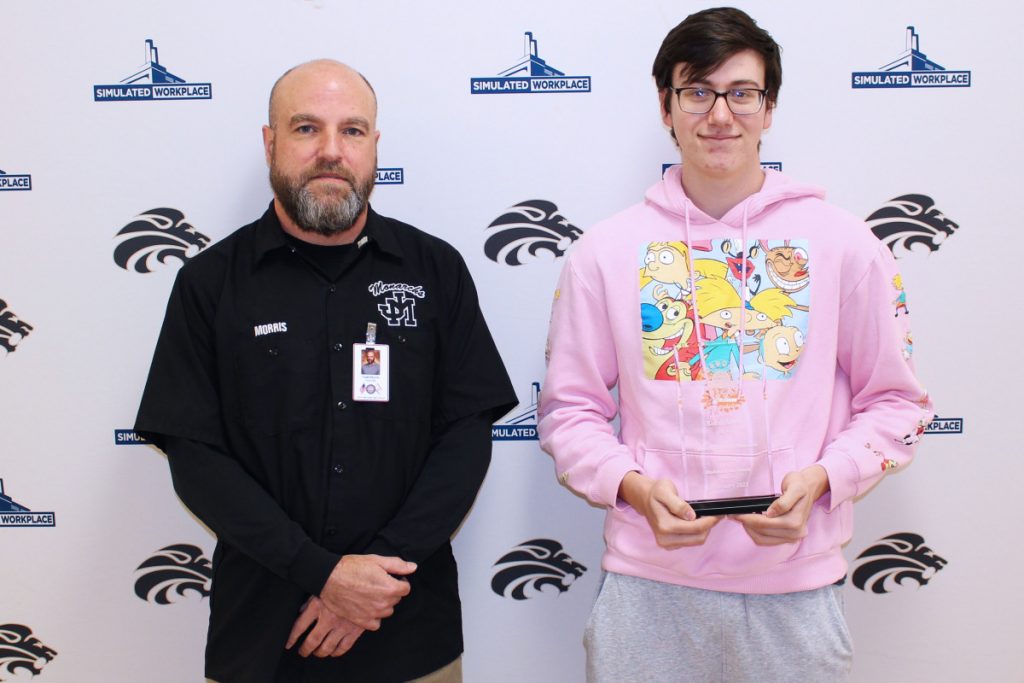 Pictured from left: Drafting teacher Todd Morris and CTE Student of the Month Kenny Arrick.