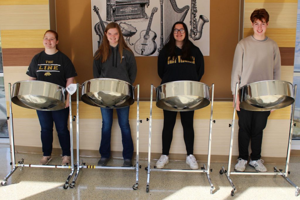 Pictured from left: JMHS Steel Drum Band members Olivia Miller, Sydney Gray, Lizzy Howard and Mack Mills are just four of the many pannists who will perform Saturday during the school’s Festival of Steel.  