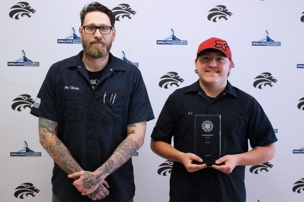 Pictured from left: Automotive Technology teacher Jared and CTE Student of the Month DJ Crow.