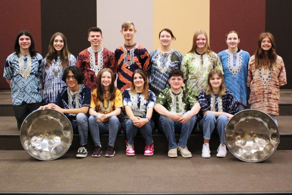 Cutline: Pictured are members of the JM Steel Drum Band. Front row from left: Jacob Rivera, Lauren Rice, Mikayla Kazemka, Ricky Robinson and Megan Gary. Back row from left: Joey Armstrong, Karly Minch, Cameron Anderson, Jude Thomas, Rebekah Clark, Sydney Gray, Pearl Chambers and Tori Dixon. Not Pictured - Lizzy Howard