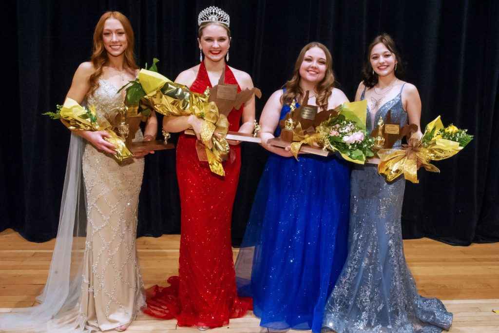 Pictured from left: Madelyn Cisar (Second Runner-Up), Lauren Riggenbach (2023 JMHS Queen), Khloe Trussell (First Runner-Up) and Emma Felton (Miss Congeniality). Photo courtesy of The Gaughenbaugh Studio.