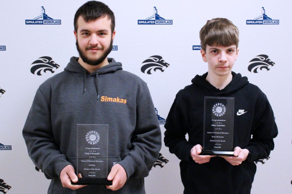 Pictured from left are the JMHS CTE Students of the Month: Cody O’Donnell and Allen Laberdee.