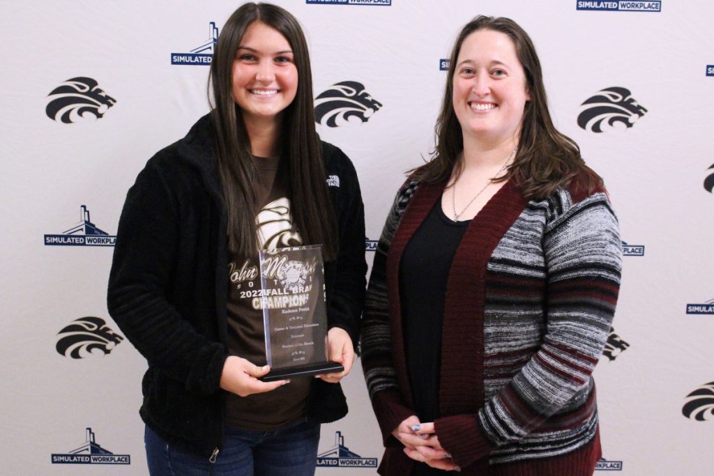 Pictured from left: CTE Student of the Month Kadence Pettit and Accounting teacher Megan Pintus.