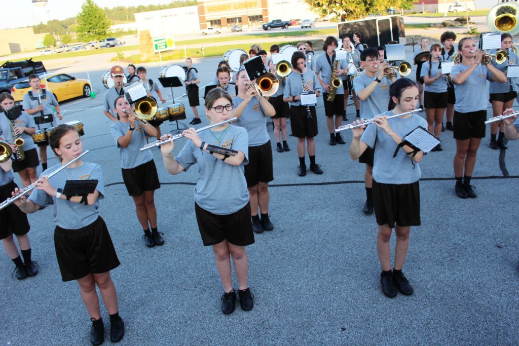 Marching Monarchs playing at the WTRF 7 SportsZone High School Kickoff Show