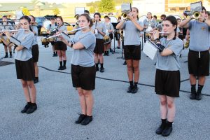 Marching Monarchs playing at the WTRF 7 SportsZone High School Kickoff Show