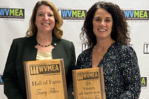 Pictured from left: WVMEA Hall of Fame inductee Tracey Filben and Kathleen Fox, WVMEA 25 Years of Membership award recipient.